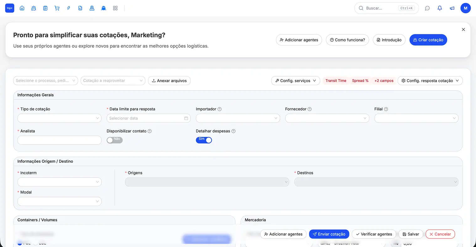 Dashboard da plataforma LogX