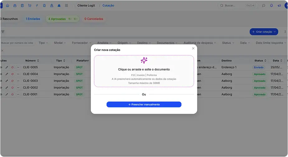 IA preenchendo cotação no LogX